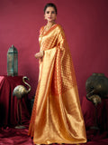 Orange Tissue Silk With Weaving Silk Saree With Zhallar Saree With Blouse Piece