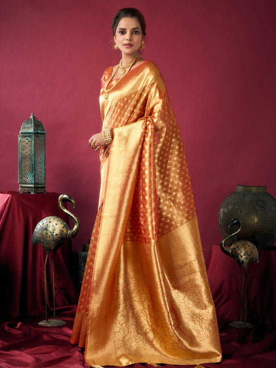 Orange Tissue Silk With Weaving Silk Saree With Zhallar Saree With Blouse Piece