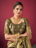 Mehndi Green Tissue Silk With Weaving Silk Saree With Zhallar Saree With Blouse Piece