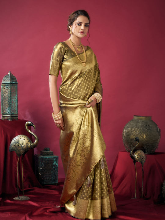 Mehndi Green Tissue Silk With Weaving Silk Saree With Zhallar Saree With Blouse Piece