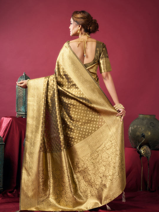 Mehndi Green Tissue Silk With Weaving Silk Saree With Zhallar Saree With Blouse Piece