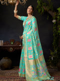 Sky Blue Organza Khadi With Weaving Silk Saree With Zhallar  Saree With Blouse Piece