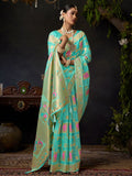 Sky Blue Organza Khadi With Weaving Silk Saree With Zhallar  Saree With Blouse Piece
