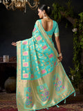 Sky Blue Organza Khadi With Weaving Silk Saree With Zhallar  Saree With Blouse Piece