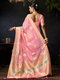 Pink Organza Khadi With Weaving Silk Saree With Zhallar  Saree With Blouse Piece