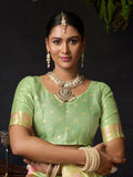 Pista Green Organza Khadi With Weaving Silk Saree With Zhallar  Saree With Blouse Piece