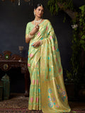 Pista Green Organza Khadi With Weaving Silk Saree With Zhallar  Saree With Blouse Piece