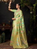 Pista Green Organza Khadi With Weaving Silk Saree With Zhallar  Saree With Blouse Piece