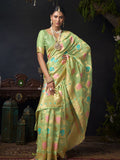 Pista Green Organza Khadi With Weaving Silk Saree With Zhallar  Saree With Blouse Piece