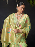 Pista Green Organza Khadi With Weaving Silk Saree With Zhallar  Saree With Blouse Piece