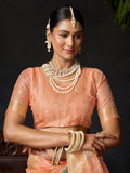 Orange Organza Khadi With Weaving Silk Saree With Zhallar  Saree With Blouse Piece