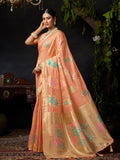Orange Organza Khadi With Weaving Silk Saree With Zhallar  Saree With Blouse Piece
