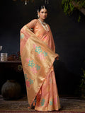 Orange Organza Khadi With Weaving Silk Saree With Zhallar  Saree With Blouse Piece