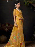 Yellow Organza Khadi With Weaving Silk Saree With Zhallar  Saree With Blouse Piece