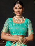 Blue Organza Khadi With Weaving Silk Saree With Zhallar  Saree With Blouse Piece