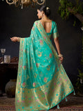 Blue Organza Khadi With Weaving Silk Saree With Zhallar  Saree With Blouse Piece