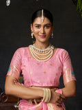 Light Pink Organza Khadi With Weaving Silk Saree With Zhallar  Saree With Blouse Piece