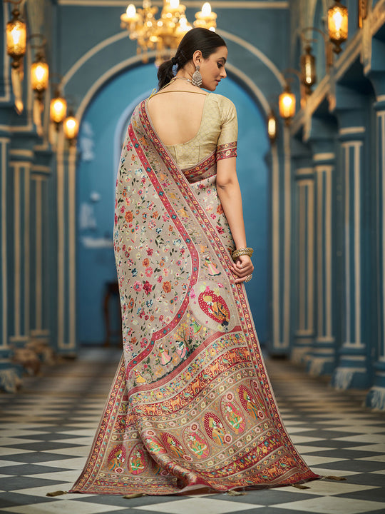 Multi Pashmina Soft Silk Festive Wear Saree With Blouse Piece