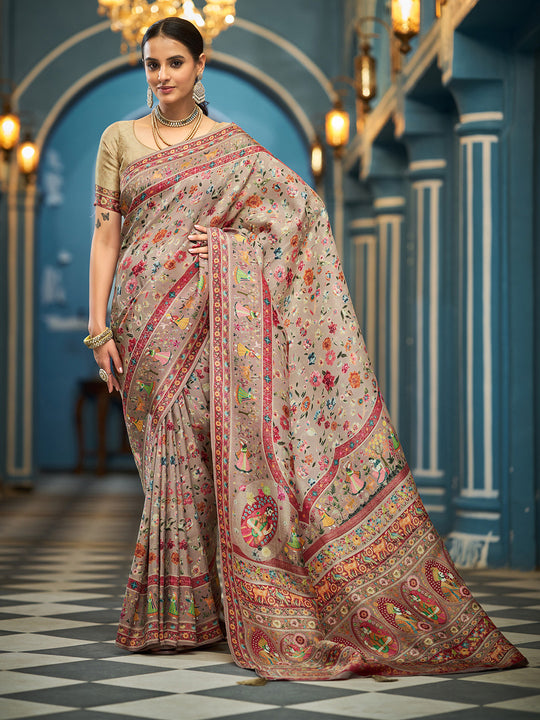 Multi Pashmina Soft Silk Festive Wear Saree With Blouse Piece
