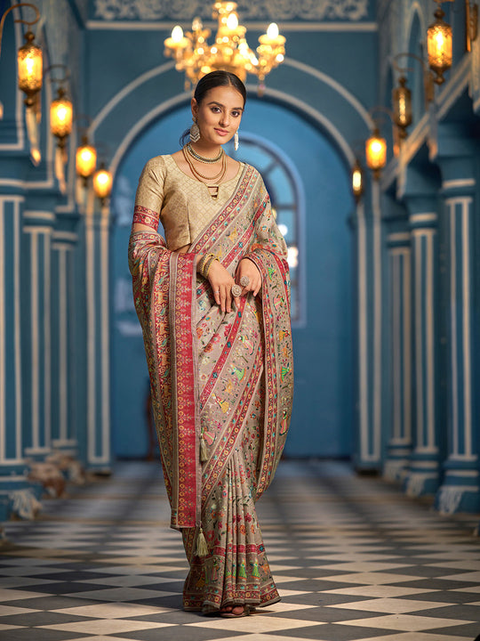 Multi Pashmina Soft Silk Festive Wear Saree With Blouse Piece