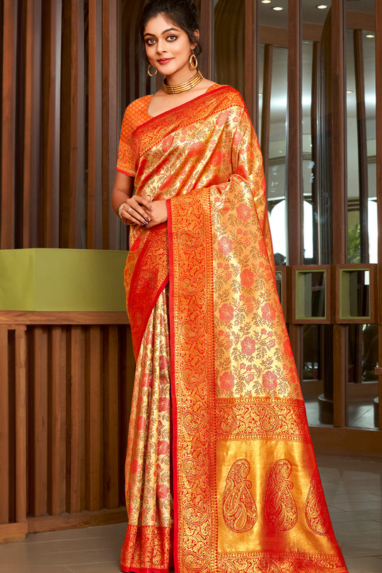 Red Silk Saree With Blouse Piece