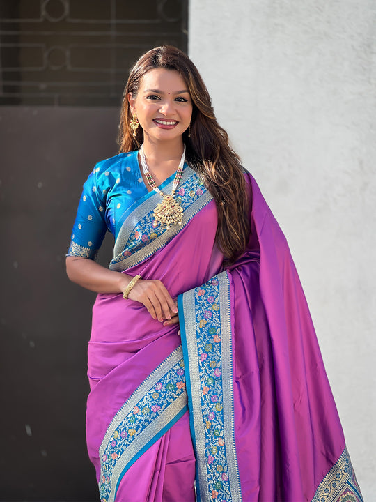 Purple Soft Silk Saree With Blouse Piece