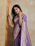 Lavendar Pure Satin Banarasi Saree With Tassels Saree With Blouse Piece