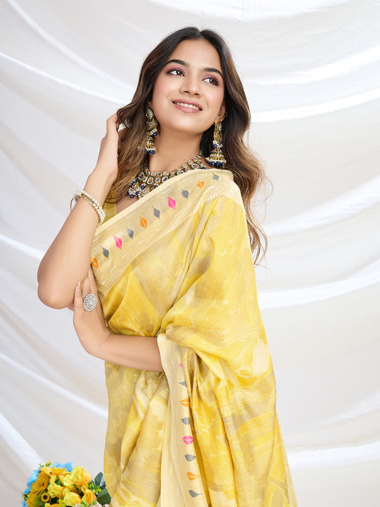 Yellow Handloom Silk Festive Wear Saree With Blouse Piece