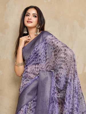 Purple Pure Cotton Tie And Dye Printed Banarasi Rich Pallu Saree With Zari Tassels Saree With Blouse Piece