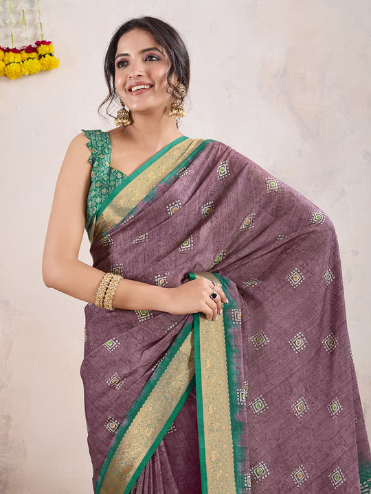 Light Magenta Poly Crepe Festive Wear Saree With Blouse Piece