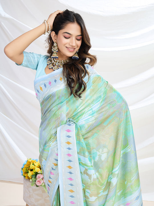 Blue Handloom Silk Festive Wear Saree With Blouse Piece