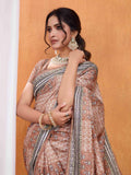Brown Pure Tussar Silk Ajrakh Block Printed With Blouse Piece