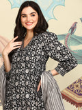 Women Floral Printed Pleated Pure Cotton Kurta With Patiala & Dupatta
