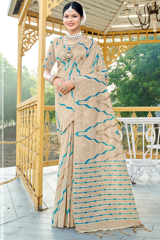 Sea Green Cotton Saree With Blouse Piece