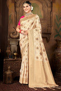 Cream Silk Saree With Blouse Piece