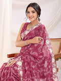 Magenta Poly Georgette Festive Wear Saree With Blouse Piece