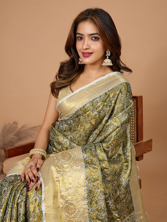 Green Semi Silk Saree With Blouse Piece