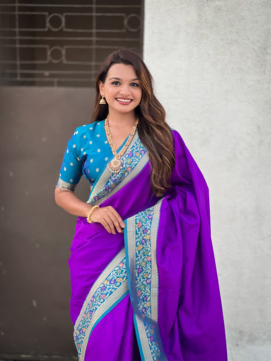 Violet Soft Silk Saree With Blouse Piece