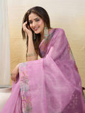Babypink Organza Zari Woven Printed Saree With Hand-Sequence Embellishment Saree With Blouse Piece