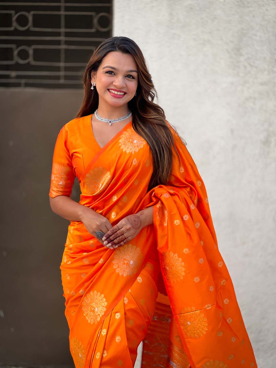 Orange Soft silk Saree With Blouse Piece