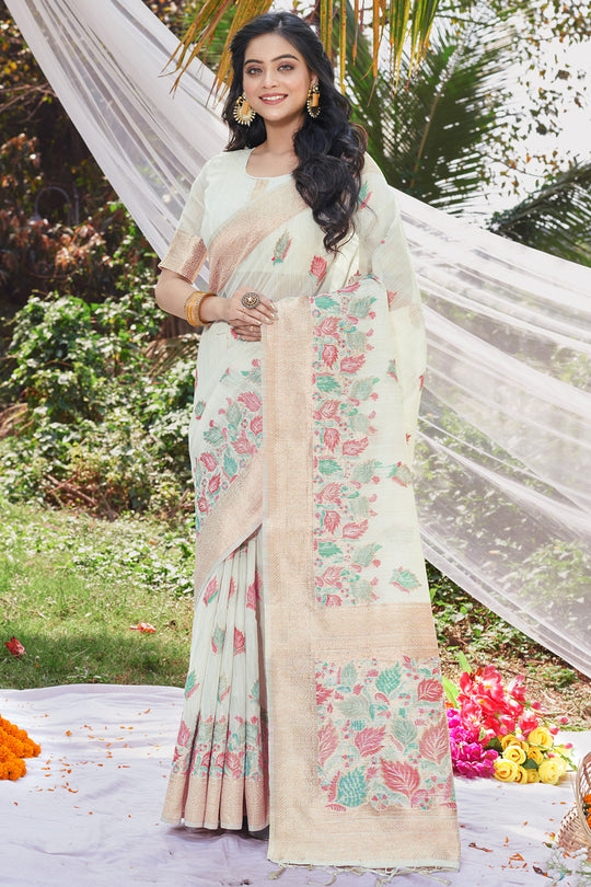 White Cotton Saree With Blouse Piece