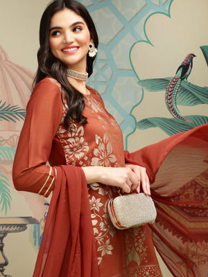 Floral Printed Round Neck Three-Quarter Sleeves Kurti with Sharara & With Dupatta