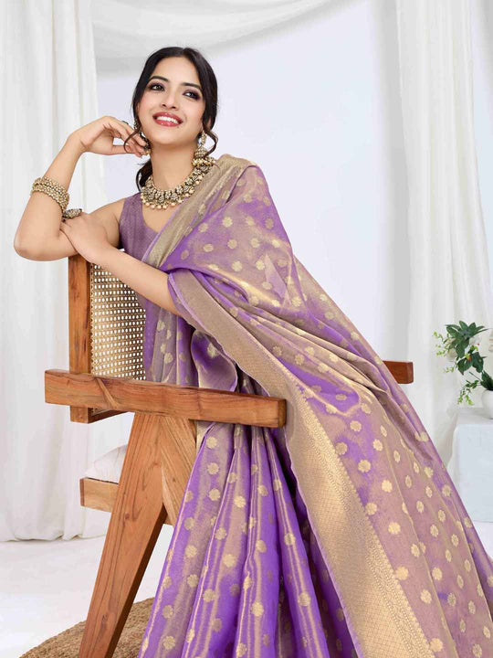 Purple Pure Tissue Silk Banarasi Saree With Brocade Blouse Piece