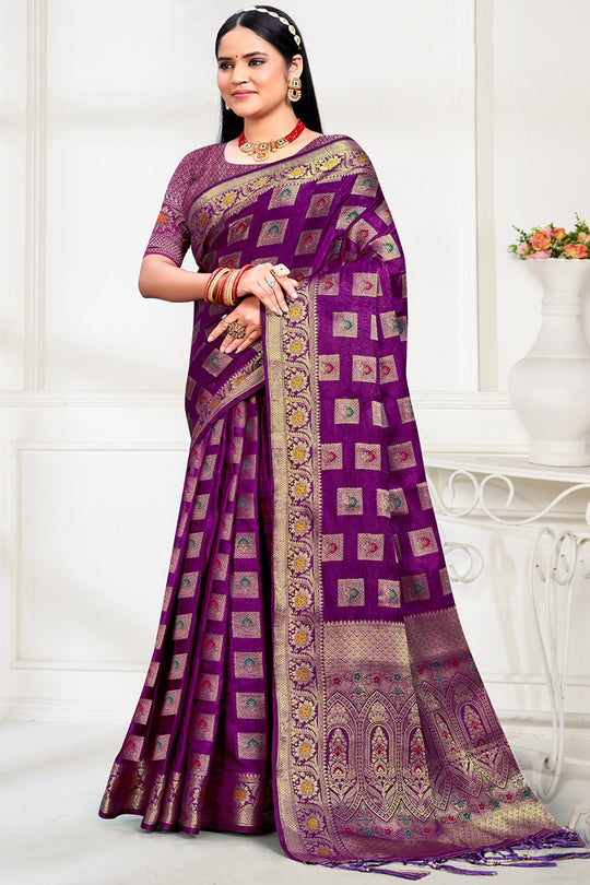 Purple Silk Saree With Blouse Piece