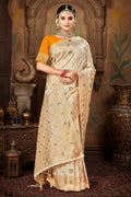 Cream Silk Saree With Blouse Piece