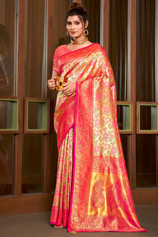 Pink Silk Saree With Blouse Piece