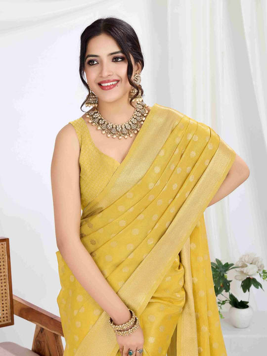 Yellow Pure Tissue Silk Banarasi Saree With Brocade Blouse Piece