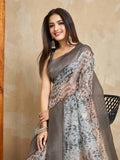 Grey Pure Cotton Tie And Dye Printed Banarasi Rich Pallu Saree With Zari Tassels Saree With Blouse Piece