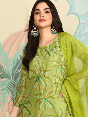 Floral Printed Regular Three-Quarter Sleeves Kurta with Trousers & With Dupatta