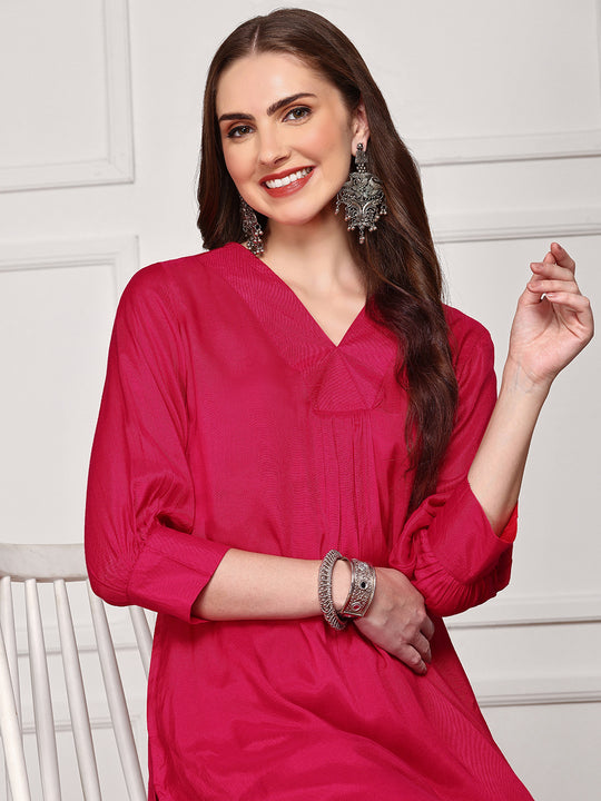 V-Neck  solid Kurta With Trouser